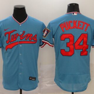 Twins 34 Kirby Puckett Blue Nike 60th Season Flexbase Jersey