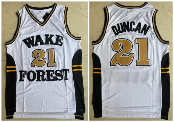 Wake Forest Demon Deacons 21 Tim Duncan White College Basketball Jersey