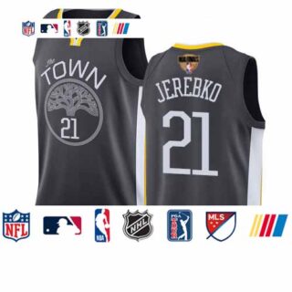 Warriors #21 Jonas Jerebko Black 2019 Finals Bound Basketball Swingman Statement Edition Jersey