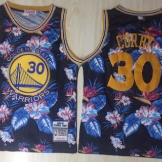 Warriors 30 Stephen Curry Black 1996-97 Hardwood Classics Floral Fashion Swingman Jersey