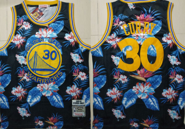 Warriors 30 Stephen Curry Black 2009-10 Hardwood Classics Floral Fashion Swingman Jersey