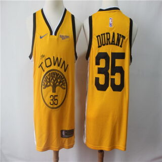 Warriors 35 Kevin Durant Yellow 2018-19 Earned Edition Nike Swingman Jersey