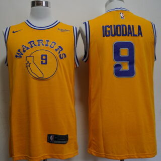 Warriors 9 Andre Iguodala Yellow Throwback Nike Swingman Jersey