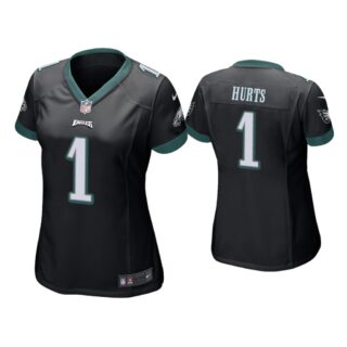 Women #1 Jalen Hurts Eagles Jersey Black Jersey
