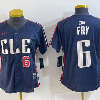 Women' Cleveland Guardians #6 David Fry Navy 2024 City Connect Limited Stitched jerseys