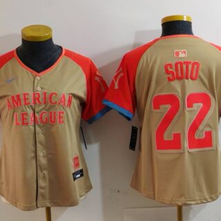 Women's American League #22 Juan Soto Cream 2024 All-Star Limited Stitched Baseball Jersey(Run Small)