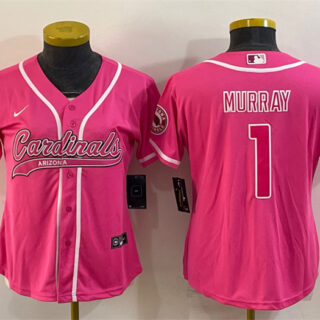 Women's Arizona Cardinals #1 Kyler Murray Pink With Patch Cool Base Stitched Baseball Jersey(Run Small)