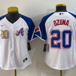 Women's Atlanta Braves #20 Marcell Ozuna White 2023 City Connect Stitched Baseball Jersey(Run Small)