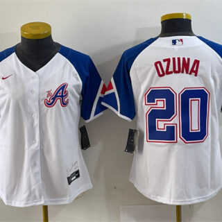 Women's Atlanta Braves #20 Marcell Ozuna White 2023 City Connect Stitched Baseball Jersey(Run Small)