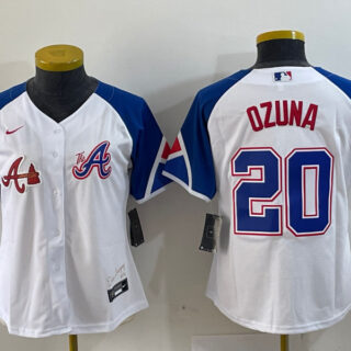 Women's Atlanta Braves #20 Marcell Ozuna White 2023 City Connect Stitched Baseball Jersey(Run Small)