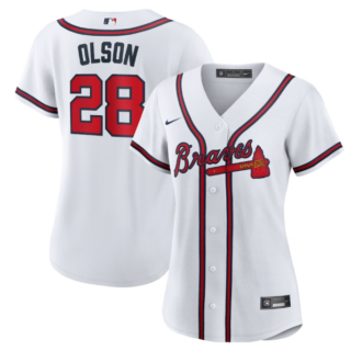 Women's Atlanta Braves #28 Matt Olson White Cool Base Stitched Jersey