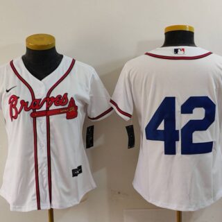Women's Atlanta Braves #42 Jackie Robinson White Stitched Jersey(Run Small)