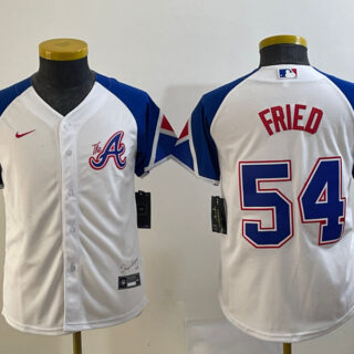 Women's Atlanta Braves #54 Max Fried White 2023 City Connect Stitched Baseball Jersey(Run Small)
