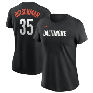Women's Baltimore Orioles #35 Adley Rutschman Black 2023 City Connect Name & Number T-Shirt(Run Small)