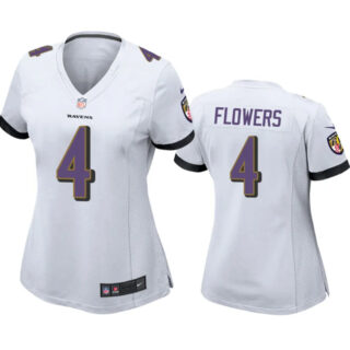 Women's Baltimore Ravens #4 Zay Flowers White Football Jersey(Run Small)