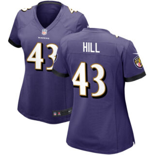 Women's Baltimore Ravens #43 Justice Hill Purple Football Jersey(Run Small)
