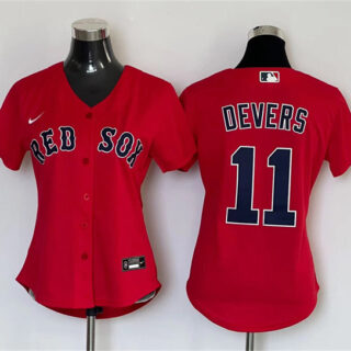 Women's Boston Red Sox #11 Rafael Devers Red Cool Base Stitched Jersey(Run Small)
