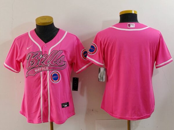 Women's Buffalo Bills Pink Team Big Logo With Patch Cool Base Stitched Baseball Jerseys