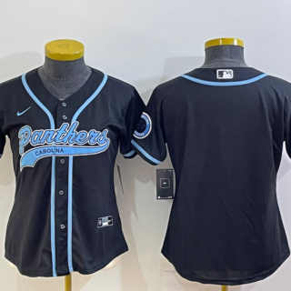 Women's Carolina Panthers Blank Black With Patch Cool Base Stitched Baseball Jersey(Run Small)