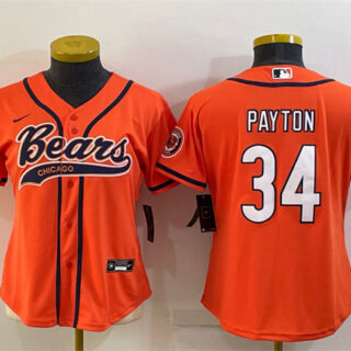 Women's Chicago Bears #34 Walter Payton Orange With Patch Cool Base Stitched Baseball Jersey(Run Small)