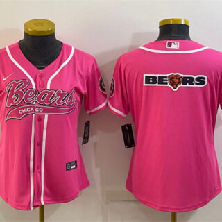 Women's Chicago Bears Pink Team Big Logo With Patch Cool Base Stitched Baseball Jersey(Run Small)