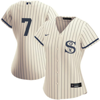 Women's Chicago White Sox #7 Tim Anderson 2021 Cream Navy Name&Number Field Of Dreams Cool Base Stitched Jersey(Run Small)
