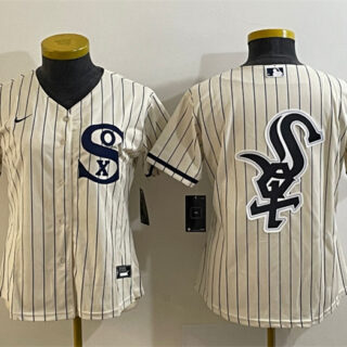 Women's Chicago White Sox Cream Team Big Logo Stitched Jersey(Run Small) 01