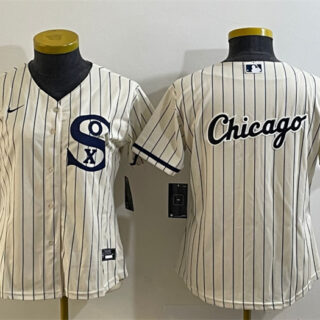 Women's Chicago White Sox Cream Team Big Logo Stitched Jersey(Run Small) 02