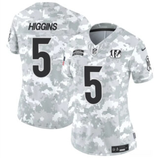 Women's Cincinnati Bengals #5 Tee Higgins 2024 F.U.S.E Arctic Camo Salute To Service Limited Stitched Football Jersey(Run Small)