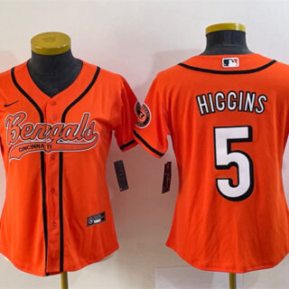 Women's Cincinnati Bengals #5 Tee Higgins Orange With Patch Cool Base Stitched Baseball
