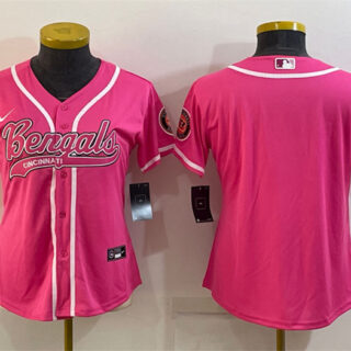 Women's Cincinnati Bengals Blank Pink With Patch Cool Base Stitched Baseball Jersey(Run Small)