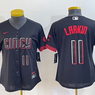 Women's Cincinnati Reds #11 Barry Larkin Black 2023 City Connect With Patch Stitched Baseball Jersey(Run Small)