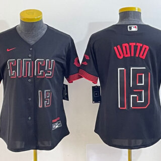 Women's Cincinnati Reds #19 Joey Votto Black 2023 City Connect With Patch Stitched Baseball Jersey(Run Small)