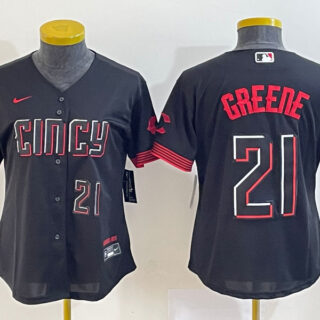 Women's Cincinnati Reds #21 Hunter Greene Black 2023 City Connect With Patch Stitched Baseball Jersey(Run Small)