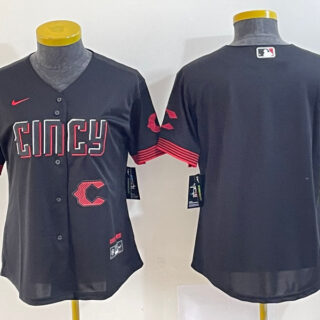 Women's Cincinnati Reds Black 2023 City Connect With Patch Stitched Baseball Jersey(Run Small)