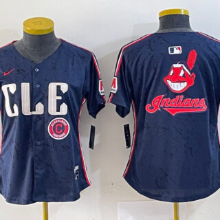 Women's Cleveland Guardians Team Big Logo Navy 2024 City Connect Stitched Baseball Jersey(Run Small)