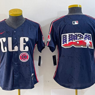 Women's Cleveland Guardians Team Big Logo Navy 2024 City Connect Stitched Baseball Jersey(Run Small)