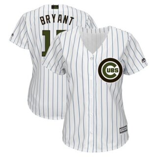 Women's Cubs #17 Kris Bryant White(Blue Strip) 2018 Memorial Day Cool Base Women's Stitched MLB Jersey