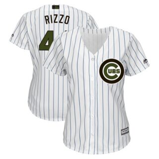 Women's Cubs #44 Anthony Rizzo White(Blue Strip) 2018 Memorial Day Cool Base Women's Stitched MLB Jersey