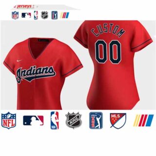 Women's Custom Cleveland Indians 2020 Red Alternate Replica Jersey