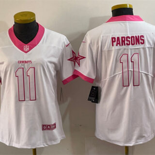 Women's Dallas Cowboys #11 Micah Parsons White Pink Vapor Untouchable Limited Stitched Jersey(Run Small)