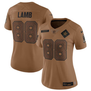 Women's Dallas Cowboys #88 CeeDee Lamb 2023 Brown Salute To Service Limited Stitched Football Jersey(Run Smalluff09