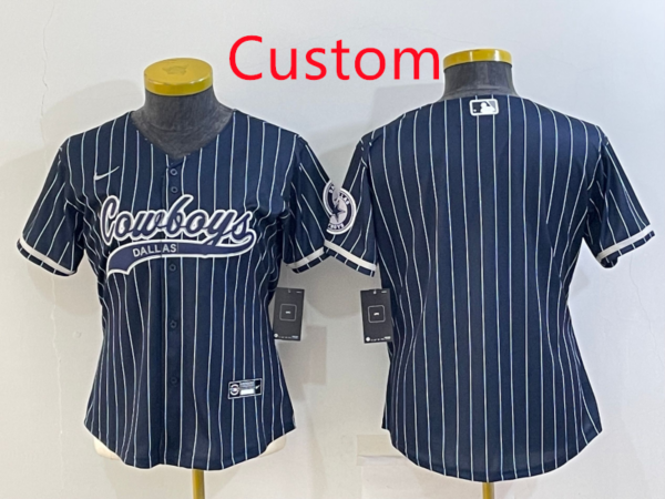 Custom Women's Dallas Cowboys Blank Navy With Patch Cool Base Stitched Baseball Jersey(Run Small)