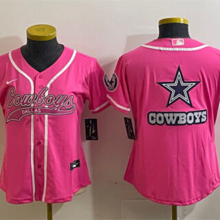 Women's Dallas Cowboys Pink Team Big Logo With Patch Cool Base Stitched Baseball Jersey(Run Small)