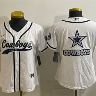 Women's Dallas Cowboys White Team Big Logo With Patch Cool Base Stitched Baseball Jersey(Run Small)
