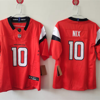 Women's Denver Broncos #10 Bo Nix Orange 2024 F.U.S.E Stitched Jersey(Run Small)