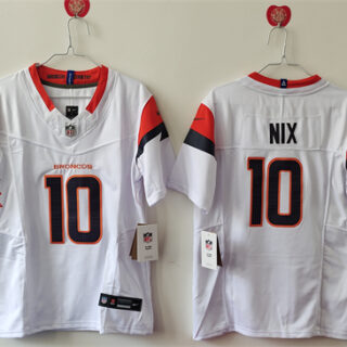 Women's Denver Broncos #10 Bo Nix White 2024 F.U.S.E Stitched Jersey(Run Small)