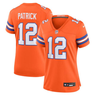Women's Denver Broncos #12 Tim Patrick Orange Mile High Collection 1977 Throwback Stitched Jersey(Run Small)