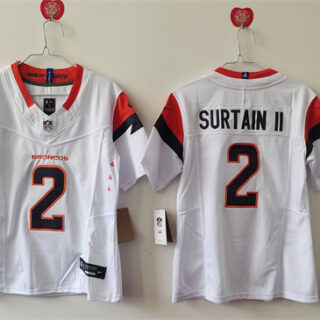 Women's Denver Broncos #2 Pat Surtain II White 2024 F.U.S.E Stitched Jersey(Run Small)
