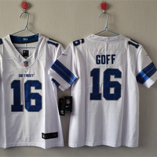 Women's Detroit Lions #16 Jared Goff White Vapor Stitched Jersey(Run Smaller)